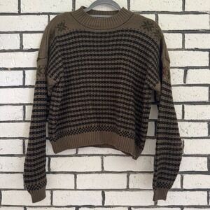 Ventilo La Colline Vintage 80s Wool Houndstooth Crew Neck Sweater Brown Black M
